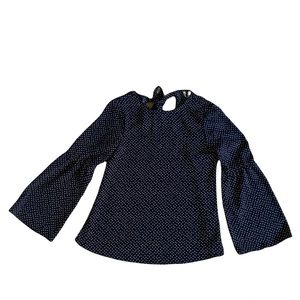 H&M navy blue and cream polka dot flared long-sleeved blouse